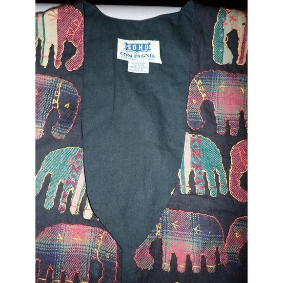 Vintage Soho Compagnie Elephant Vest Women M Appliqued Patchwork Retro Boho - Picture 2 of 5